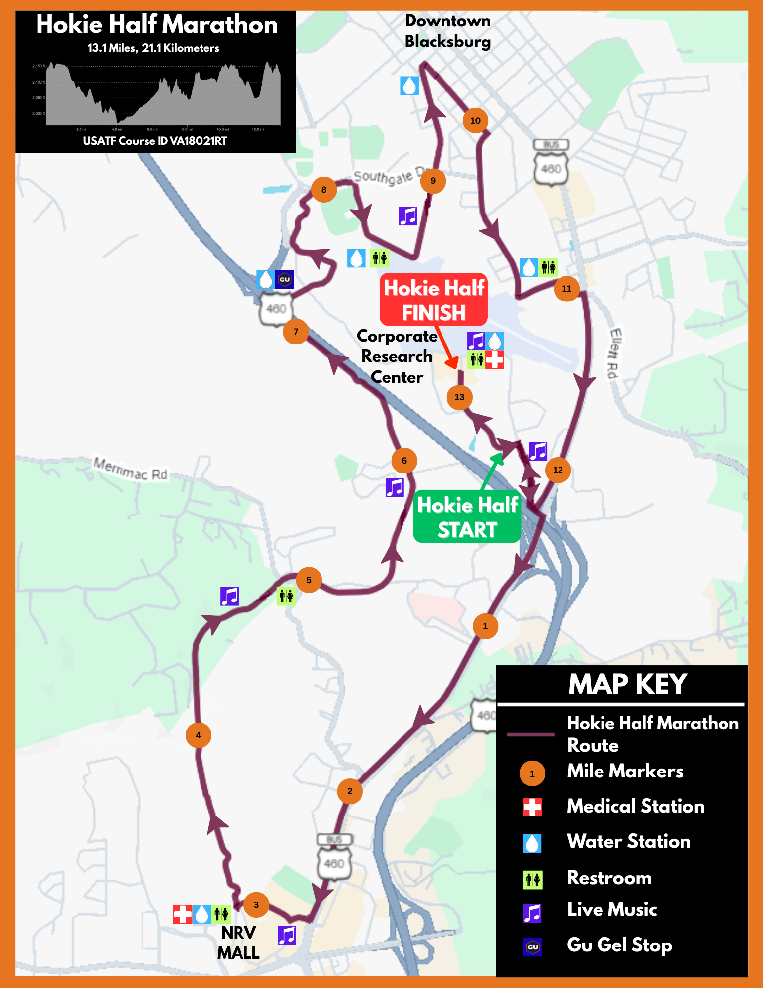 Hokie Half Course Map 2026